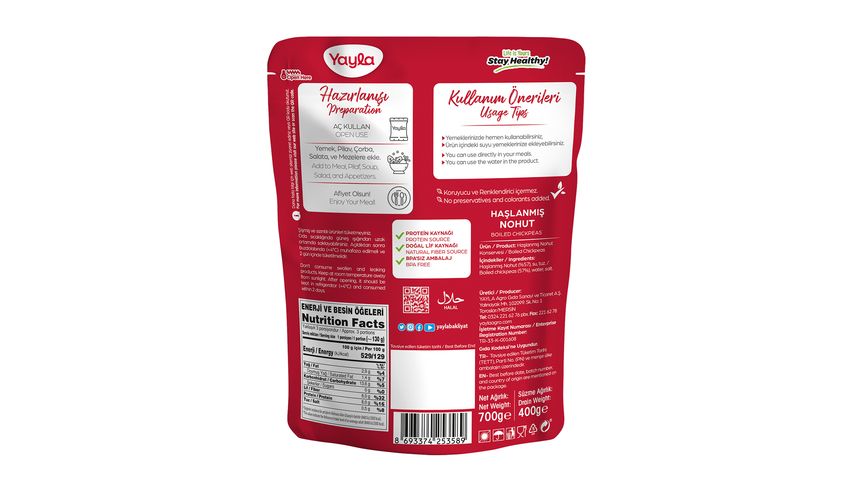 Yayla Haşlanmış Nohut 700 g