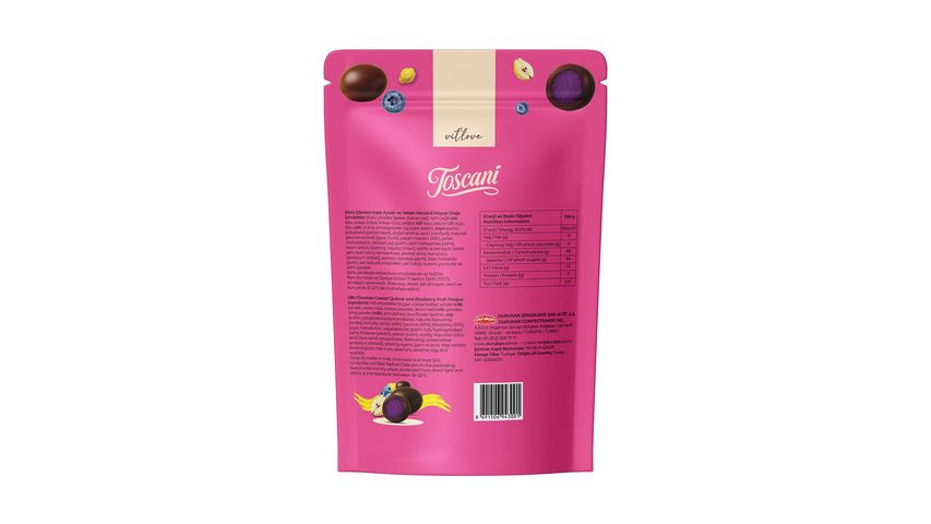 Toscani Sütlü Çikolata Kaplı Ayvalı & Yaban Mersinli Meyve Draje 60 g