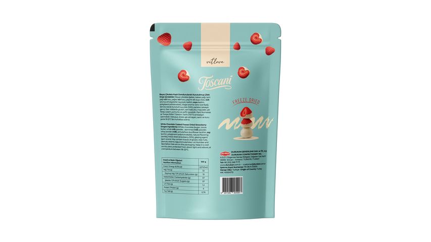 Toscani Beyaz Çikolata Kaplı Dondurularak Kurutulmuş Çilek Draje 60 g
