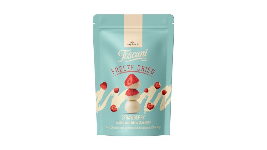 Toscani Beyaz Çikolata Kaplı Dondurularak Kurutulmuş Çilek Draje 60 g
