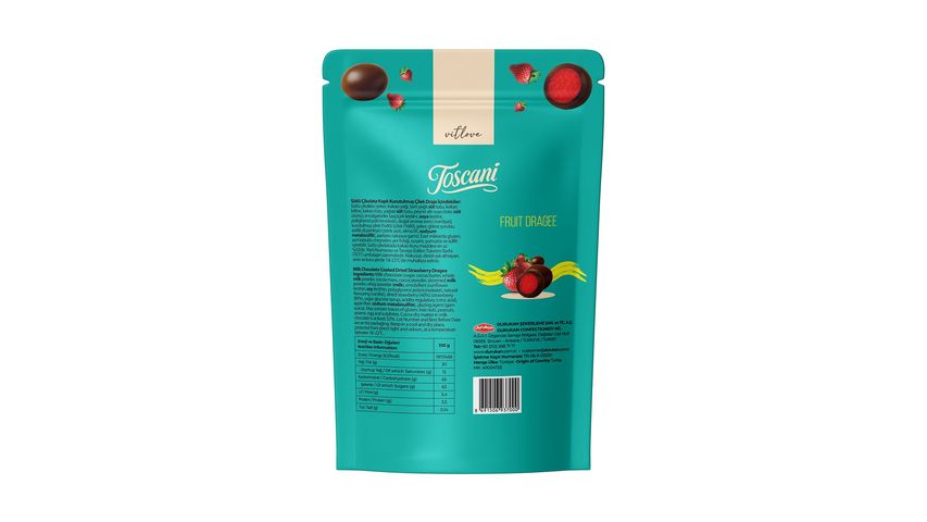 Toscani Milk Chocolate Coated Dried Strawberry Dragees 60 g