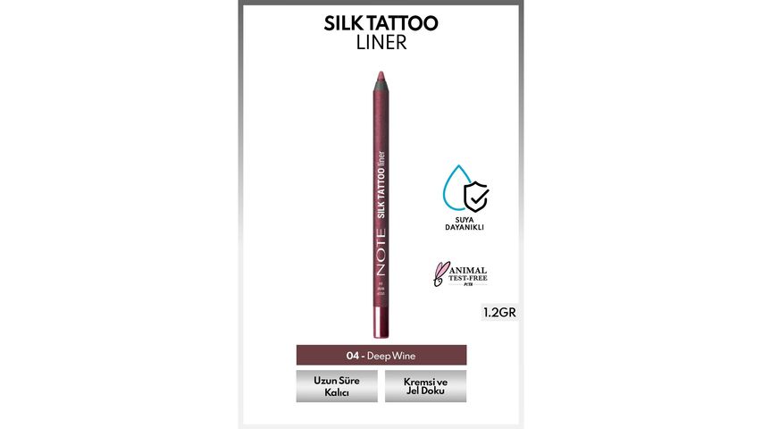 Note Silk Tattoo Liner 04 Deep Wine – Suya Dayanıklı İpeksi Jel Göz Kalemi (Bordo, Mat)