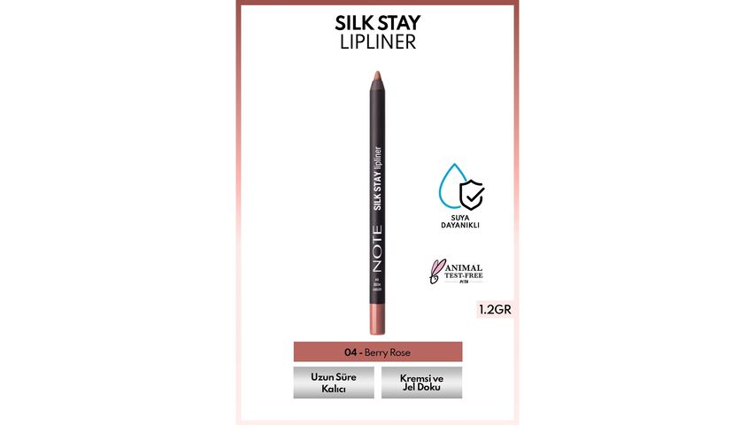 Note Silk Stay Lipliner 04 Berry Rose Waterproof Silky Lip Pencil (Nude)