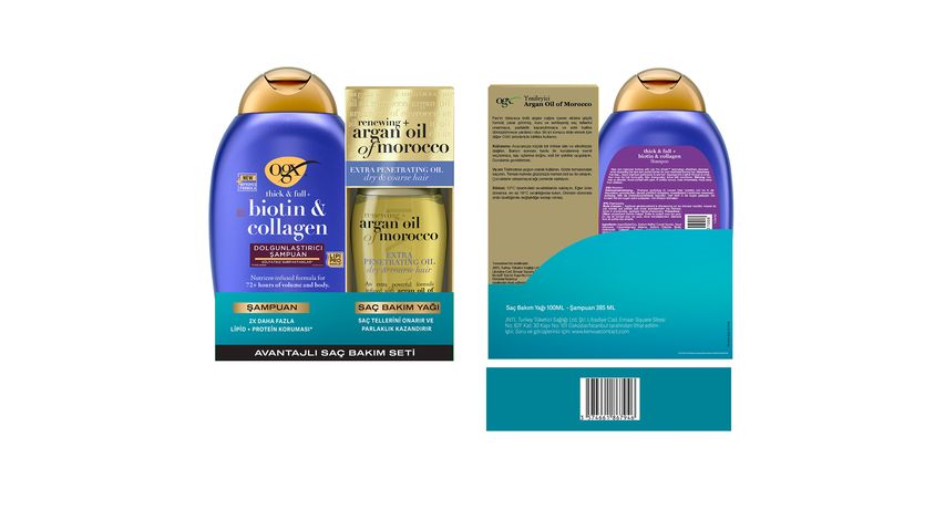 OGX Biotin & Kolajen Şampuan 385 ml & Argan Yağı Yenileyici Saç Bakım Yağı 100 ml