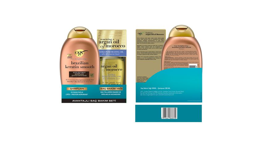 OGX Brazilian Keratin Therapy Shampoo 385 ml & Argan Oil of Morocco Renewing Hair Oil 100 ml