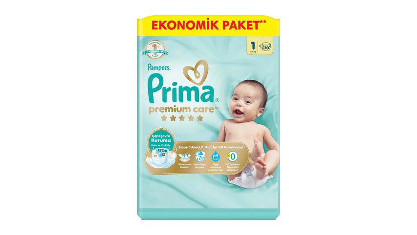 Prima Bebek Bezi Premium Care 1 Numara 70 Adet Yenidoğan Ekonomik Paket
