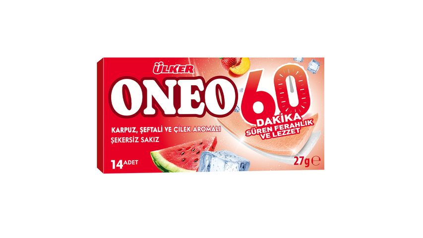 Ülker Oneo 60 Minutes Watermelon, Peach & Strawberry Flavored Sugar-Free Gum 27 g