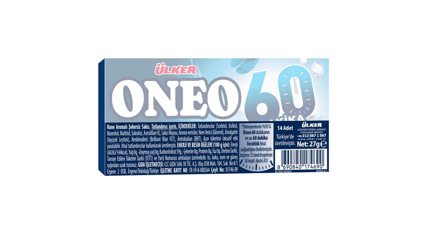 Ülker Oneo 60 Minutes Mint Flavored Sugar-Free Gum 27 g