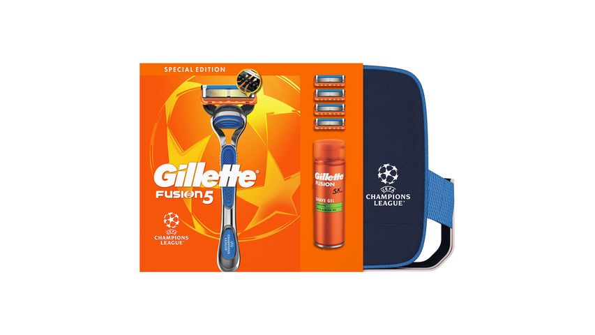 Gillette UEFA Champions League Special Edition Fusion5 Men’s Razor + 4 Refill Blades + 200 ml Shaving Gel