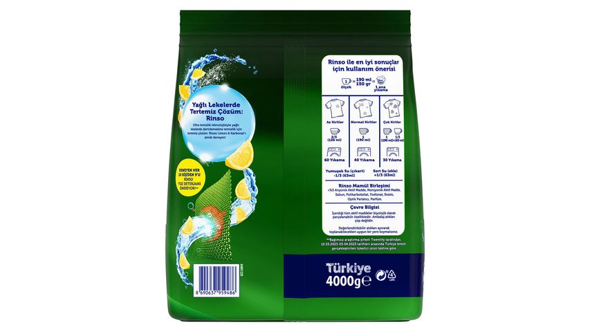 Rinso Limon ve Karbonat Renkliler & Beyazlar İçin Toz Deterjan 4 kg