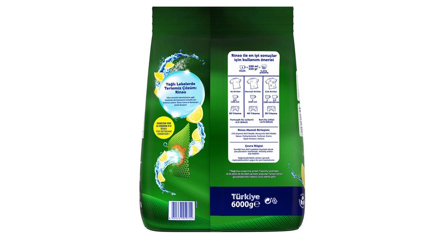 Rinso Limon ve Karbonat Renkliler & Beyazlar İçin Toz Deterjan 6 kg