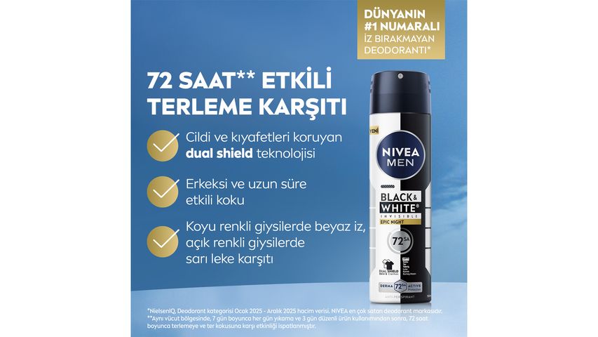 Nivea Men Black & White Invisible Epic Night Anti-Perspirant Spray Deodorant 150 ml