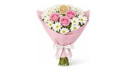 Pembe Gül ve Beyaz Papatya Buketi 50 cm