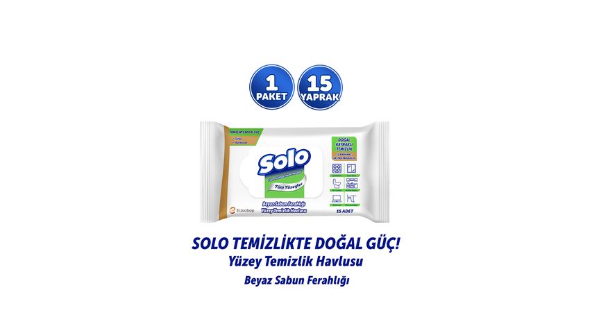 Solo Beyaz Sabun Kokulu Travel Yüzey Temizlik Havlusu 15’li