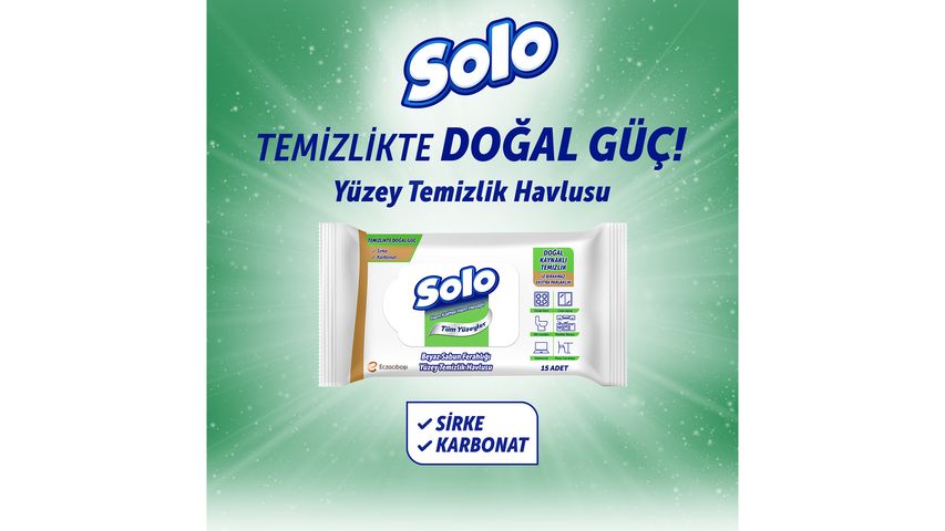 Solo Beyaz Sabun Kokulu Travel Yüzey Temizlik Havlusu 15’li