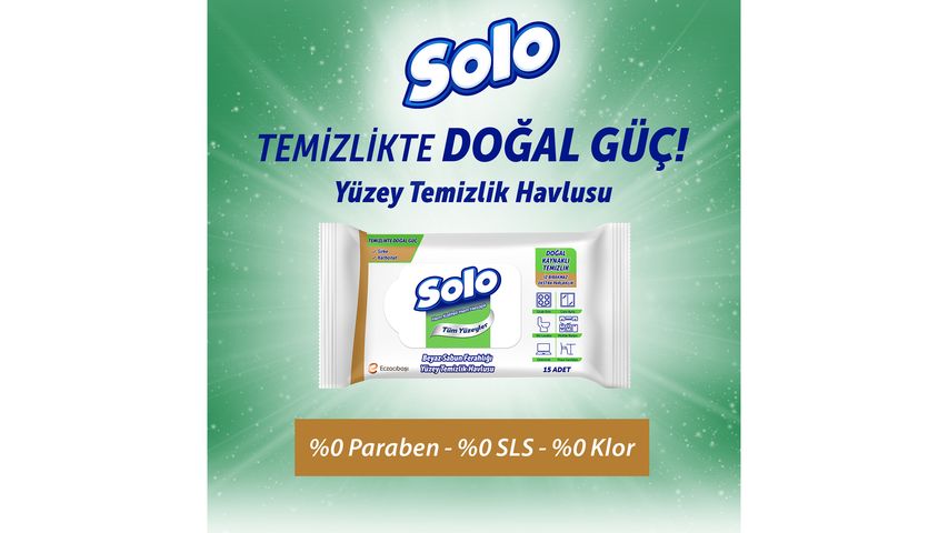 Solo Beyaz Sabun Kokulu Travel Yüzey Temizlik Havlusu 15’li