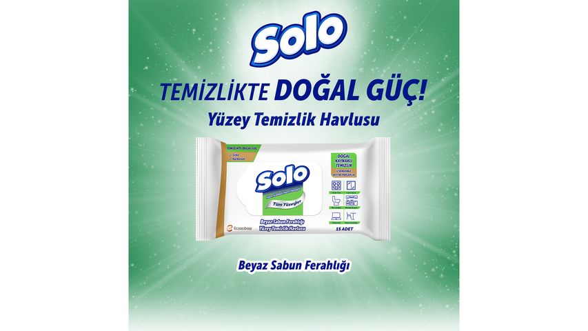 Solo Beyaz Sabun Kokulu Travel Yüzey Temizlik Havlusu 15’li