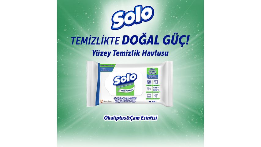 Solo Okaliptus & Çam Kokulu Travel Yüzey Temizlik Havlusu 15’li