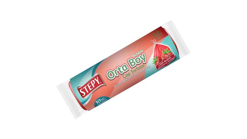 Stepy Büzgülü Orta Boy Çilek Çöp Torbası 10 Adet