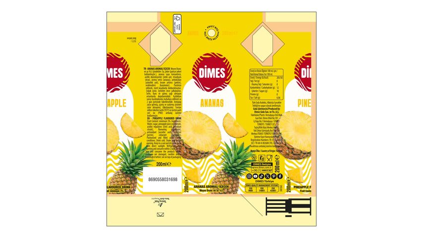 Dimes Ananas Aromalı Meyve Suyu 200 ml