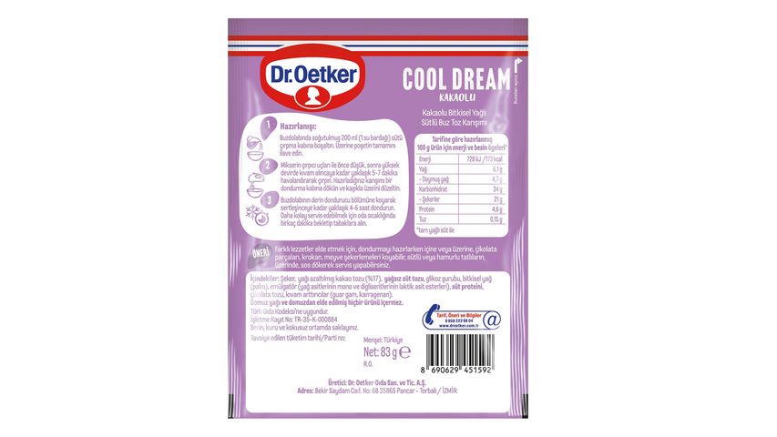 Dr. Oetker Cool Dream Kakaolu Sütlü Buz Toz Karışımı 83 g