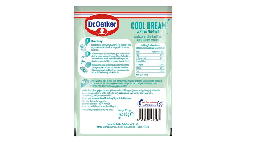 Dr. Oetker Cool Dream Vanilya Aromalı Sütlü Buz Toz Karışımı 63 g
