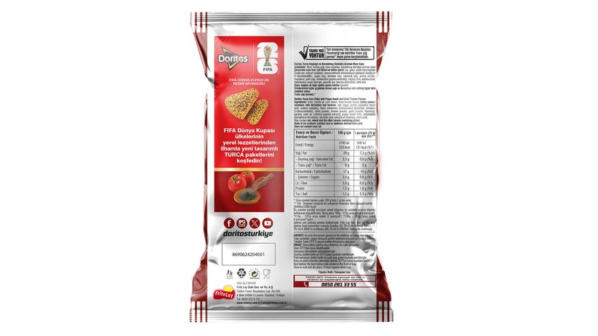 Doritos Turca Haşhaş ve Kurutulmuş Domates Aromalı Mısır Cipsi Süper Boy 130 g