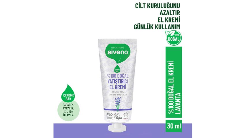 Siveno 100% Natural Soothing Hand Cream with Lavender Oil 30 ml