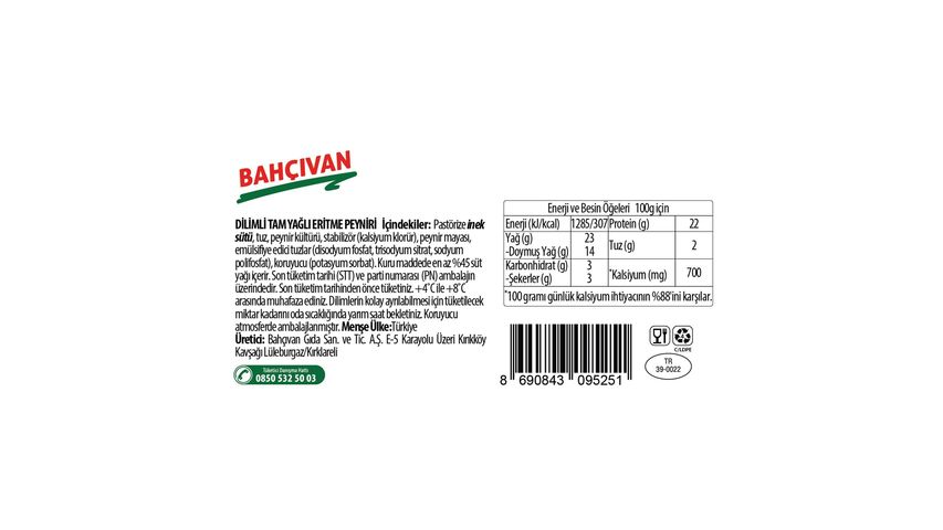 Bahçıvan Dilimli Tost Peyniri 500 g