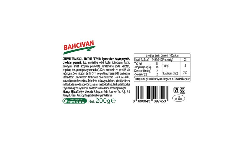 Bahçıvan Burger Peyniri Dilimli 200 g