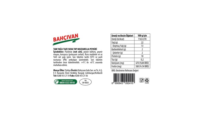 Bahçıvan Water Mozzarella Balls 125 g