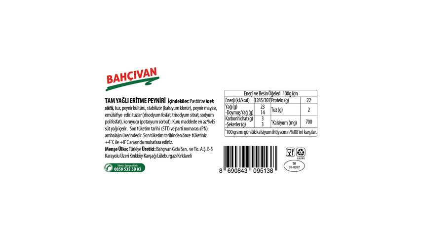 Bahçıvan Tost Peyniri 400 g