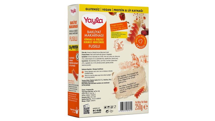 Yayla Red Lentil Fusilli with Quinoa & Vegetables 250 g
