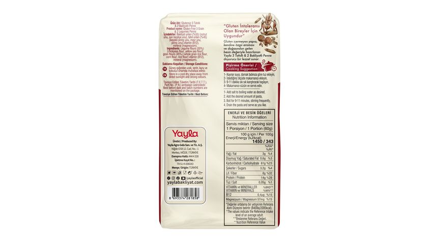 Yayla Gluten-Free Penne with 3 Grains & 2 Legumes 400 g
