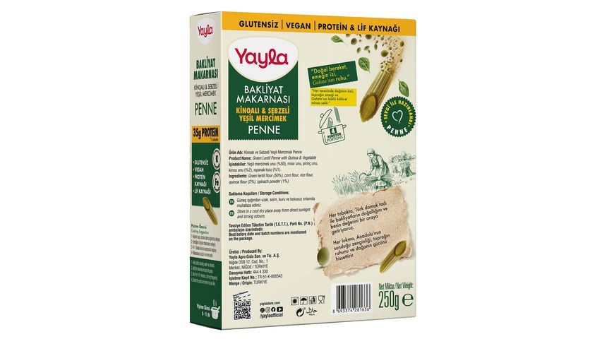 Yayla Green Lentil Penne with Quinoa & Vegetables 250 g