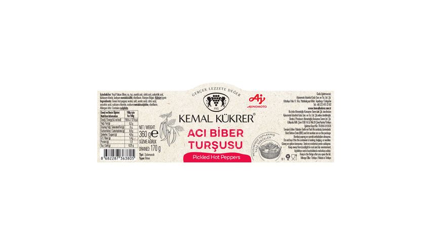 Kemal Kükrer Pickled Hot Peppers in Glass Jar 360 g