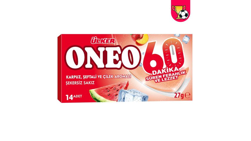 Ülker Oneo 60 Dakika Karpuz & Şeftali ve Çilek Aromalı Şekersiz Sakız 27 g