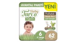 Baby Turco Doğadan Avantaj Paketi Pofuduk Bebek Bezi 6 Numara Xlarge 62'li