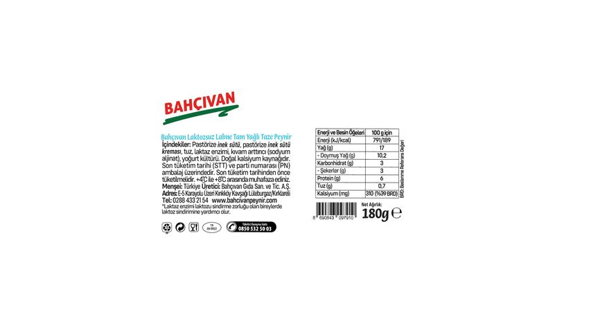 Bahçıvan Laktozsuz Labne Peynir 180 g