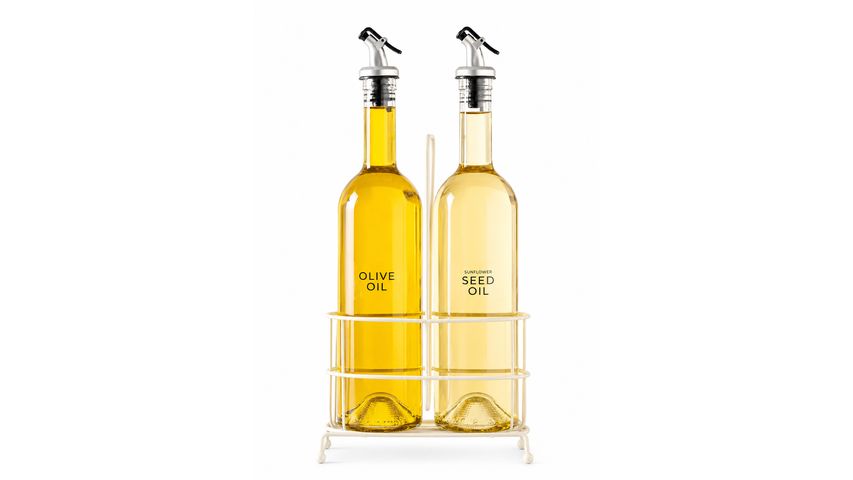 Finehome Cremma 2-Piece White Oil Dispenser Set with Stand, 750 ml