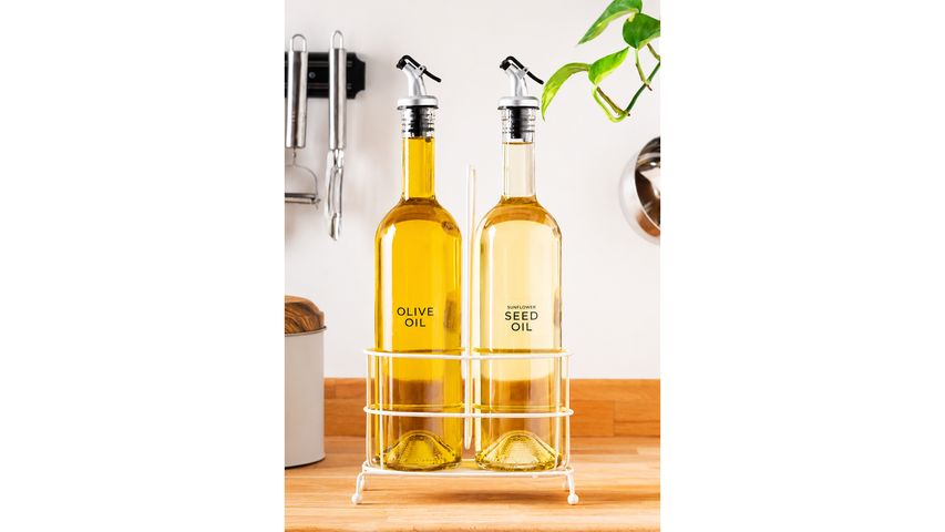 Finehome Cremma 2-Piece White Oil Dispenser Set with Stand, 750 ml