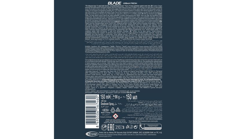 Blade Perfume Series Urban Fresh Men's Deodorant 150 ml