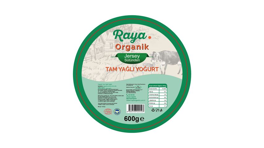 Raya Organik Pastörize Tam Yağlı Jersey Sütünden Yoğurt 600 g