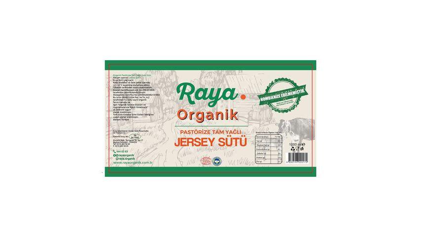 Raya Organik Pastörize Tam Yağlı Jersey Sütü 1000 ml