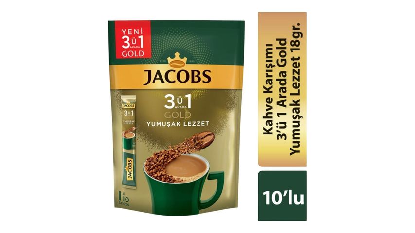 Jacobs Gold 3'u 1 Arada Gold Kahve Yumuşak Lezzet 10 x 18 g