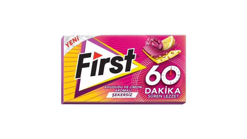 First 60 Dakika Ahududu ve Limon Aromalı Şekersiz Sakız 27 g