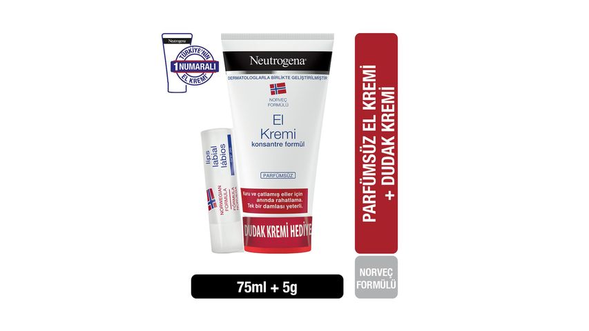 Neutrogena Parfümsüz El Kremi 75 ml + Dudak Kremi 5 g