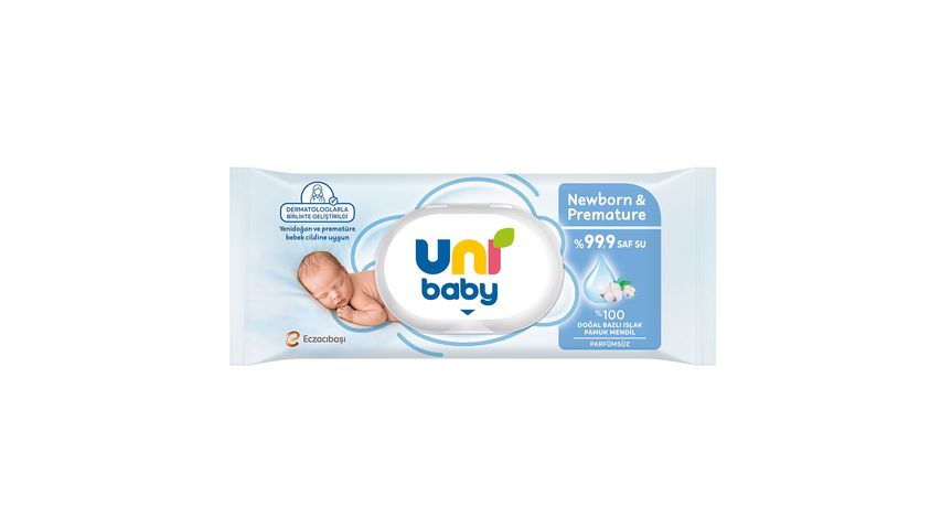 Uni Baby Newborn & Premature Yenidoğan Islak Pamuk Mendil 40 Yaprak