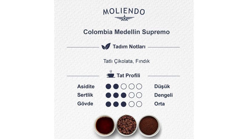 Moliendo Colombia Medellin Supremo Öğütülmüş Filtre Kahve 250 g