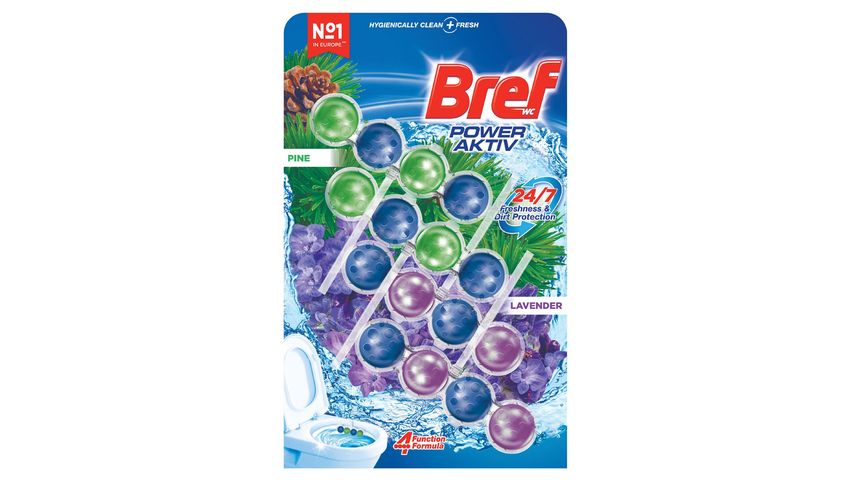 Bref Power Aktiv Klozet Blok 4'lü Çam ve Lavanta Kokulu Temizlik Ürünü Etkili Koku